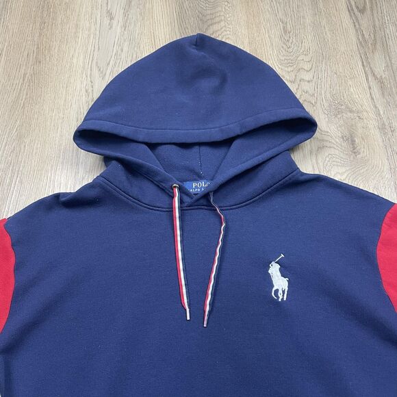 Polo Ralph Lauren Hoodie Mens Large Navy Red White Colorblock 1967 Flag Pony - Picture 2 of 13